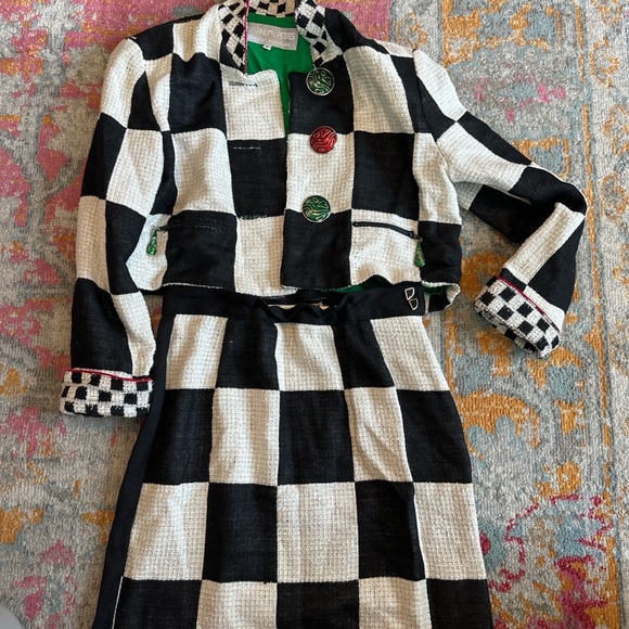 Vintage 80s Platinum Petites Black and Cream Checkered Blazer and Skirt Set - Picture 11 of 11